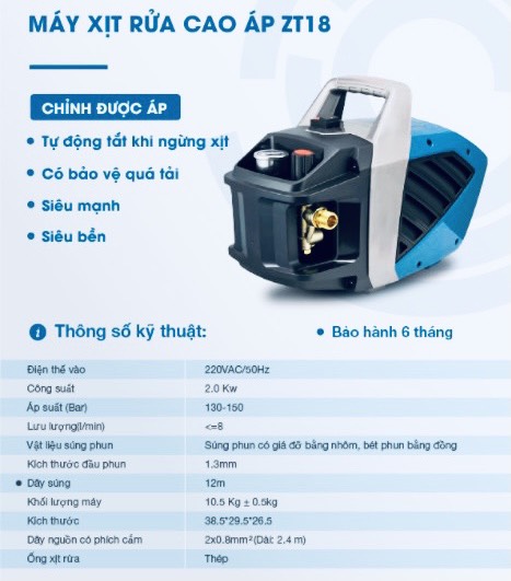 Máy xịt rửa áp lực 2000W Hồng Ký JT18
